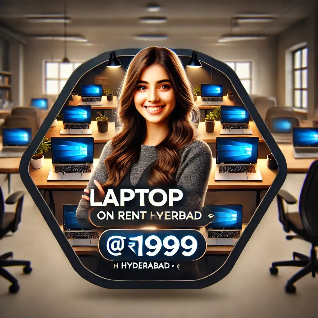 DALL·E 2025-02-18 23.35.03 - A professional and engaging promotional image for a laptop rental service in Hyderabad. The scene features a young woman in a modern workspace, surrou