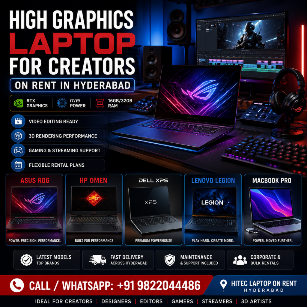 High Graphics Laptop for Creators on Rent in Hyderabad – Hitec Laptop on Rent in Hyderabad